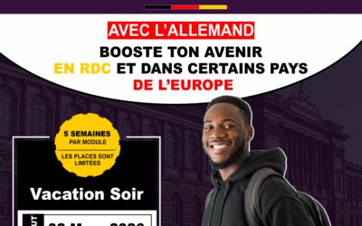 A l&rsquo;attention de toutes les personnes intéressées par l&rsquo;apprentissage de la langue allemande, les inscriptions pour notre prochain cours (niveau A1.1) prévu le 2 mars 2026 sont en cours. Les candidat(e)s sont prié(e)s de passer au secrétariat de Deutsches HAUS Kinshasa, sis avenue Miabi n° 19, quartier Salongo, commune de Lemba.